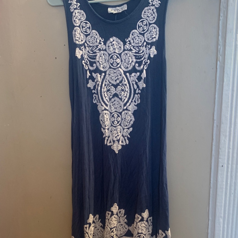 Anita Black Maxi Dress with White Embroidery